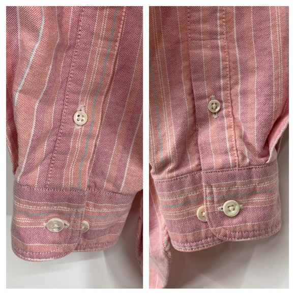 L.L. Bean Pink Blue Striped Long Sleeve Button Down Shirt Semi Casual Size Large - Picture 13 of 16